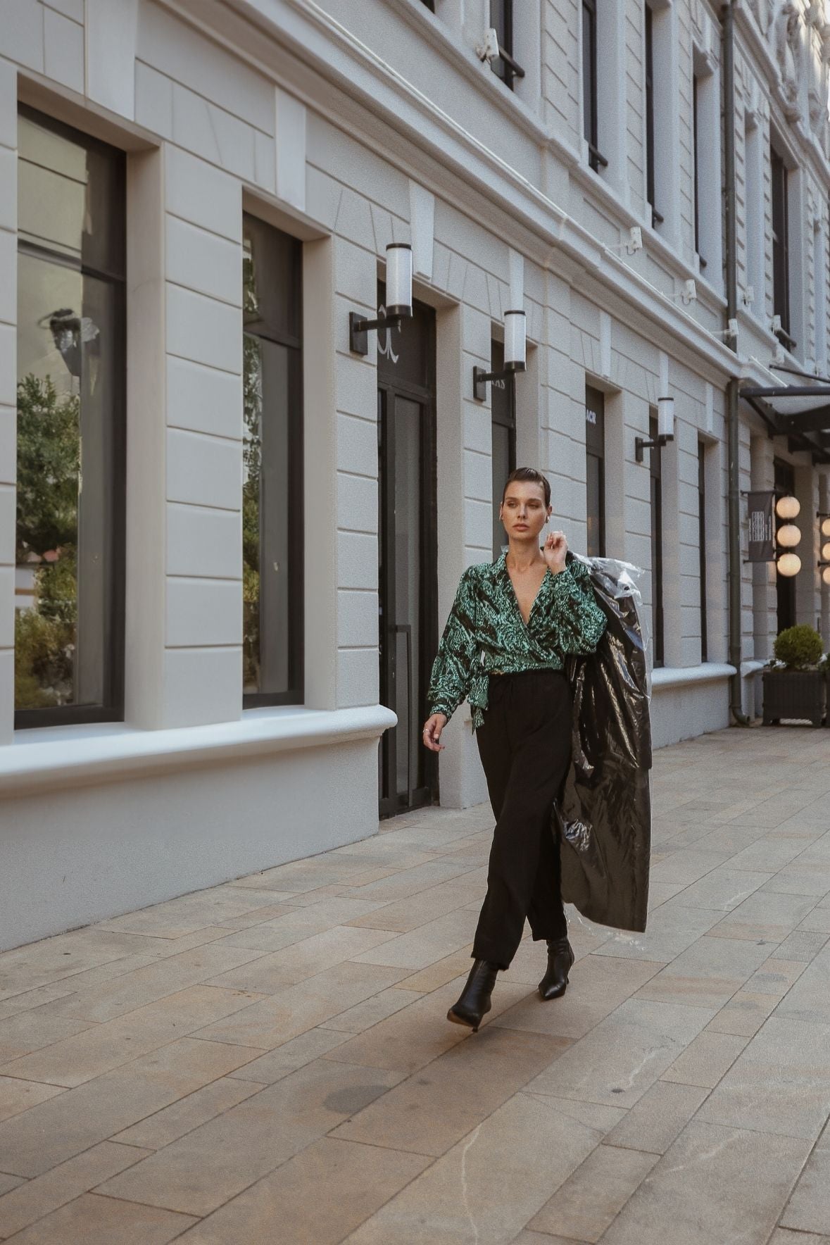 Green Patterned Silk Blouse